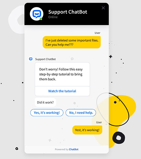 A sample conversation between a customer and ChatBot support bot.