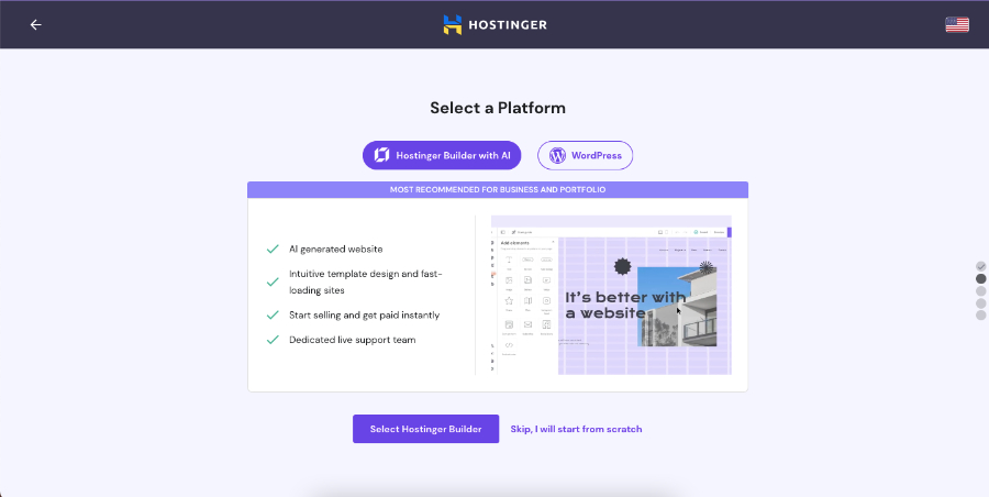 Entering the Hostinger website builder
