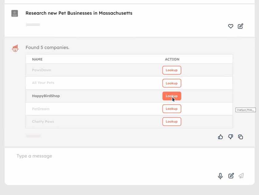 Prospecting with the AI ChatSpot in HubSpot.