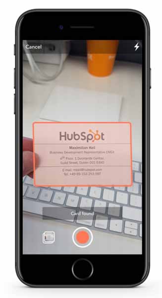 Using the mobile card scanner in HubSpot.