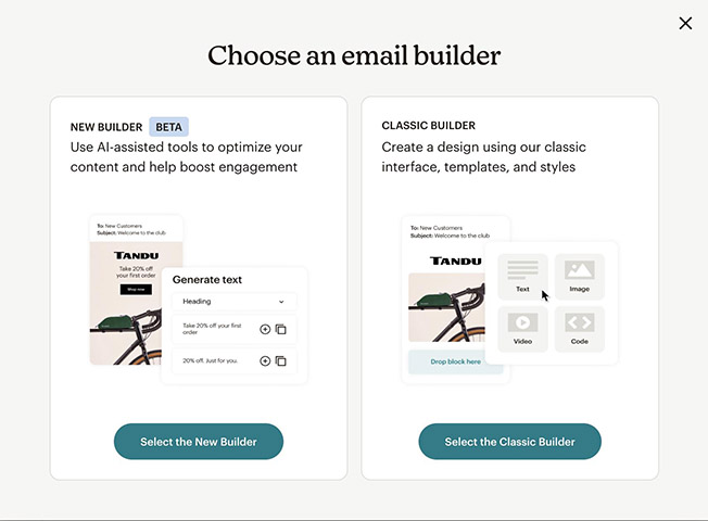 Mailchimp new builder and the classic builder
