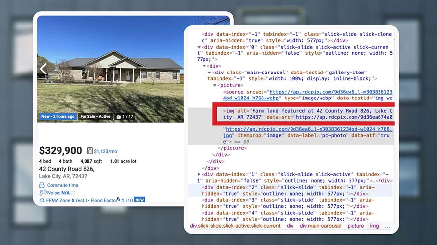 Example of alt text in the HTML of a real estate listing