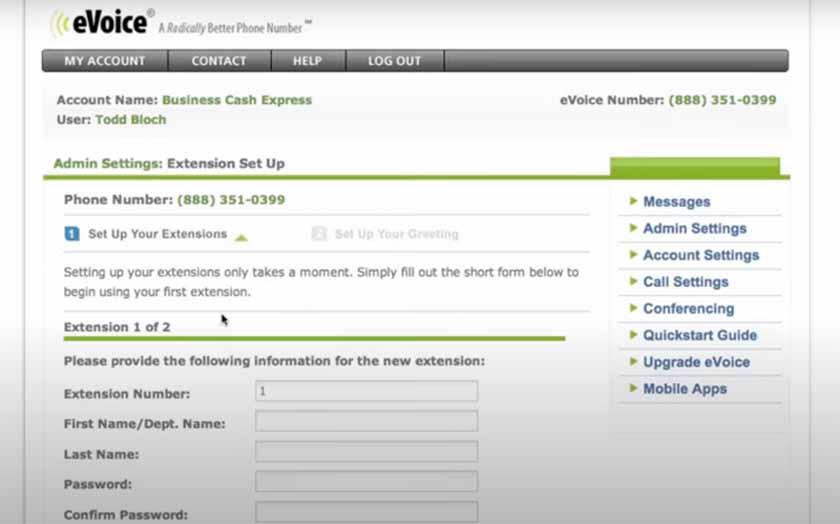 Screenshot of eVoice's online interface.