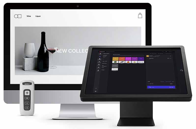 Lightspeed Retail POS display on front of an iMac displaying and wine store website.