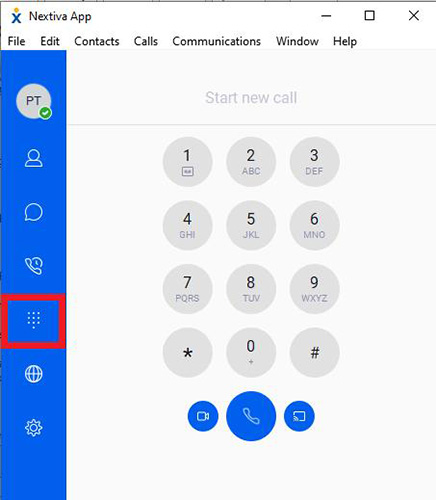Nextiva app's dial pad with a highlight on the location of the dial pad on the app interface.