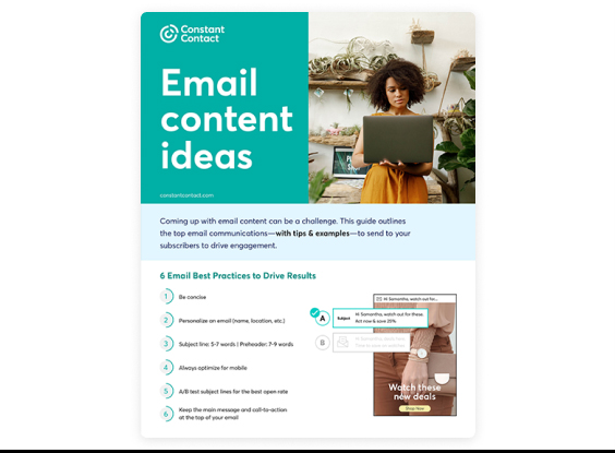 Email content ideas guide from Constant Contact.