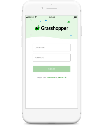 Grasshopper's login on an Apple iPhone.
