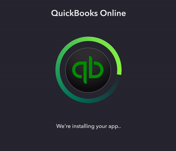 Message prompt indicating that the QuickBooks Online desktop app is being installed.