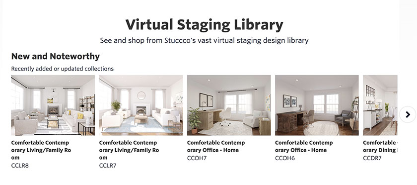 Screenshot of virtual staging furniture and decor collections.