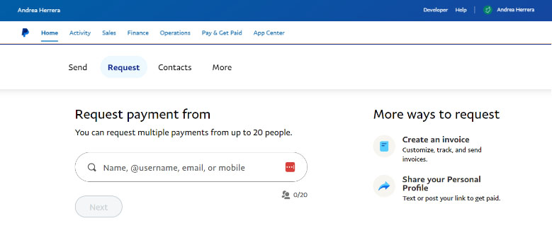 PayPal业务payment request page.