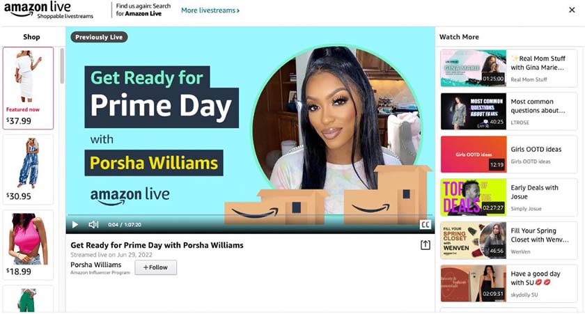 Prime Day video stream on the Amazon Live website.