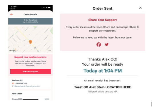 Share your support online ordering screen.