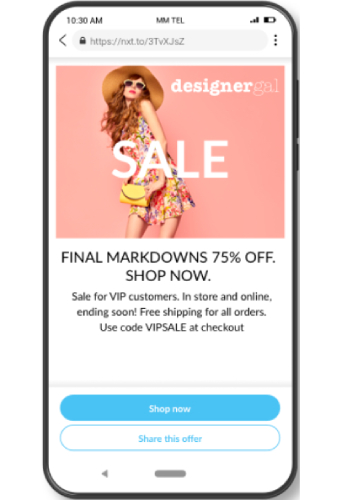 Sample landing page from an SMS campaign.
