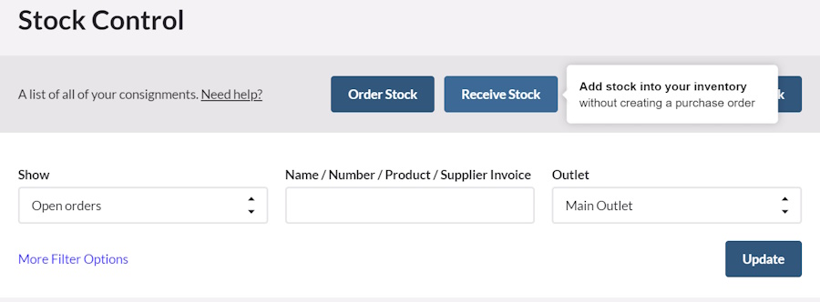 Adding stock in Lightspeed dashboard without purchase order.