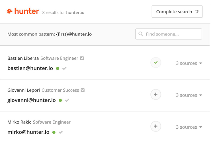 Hunter.ioemail pattern search